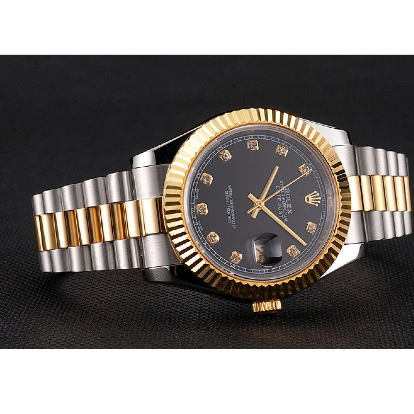 Good copy rolex watches Tone Steel Case Rolex Gold Dial Two Datejust Stainless Bracelet Bezel Swiss Black 0819